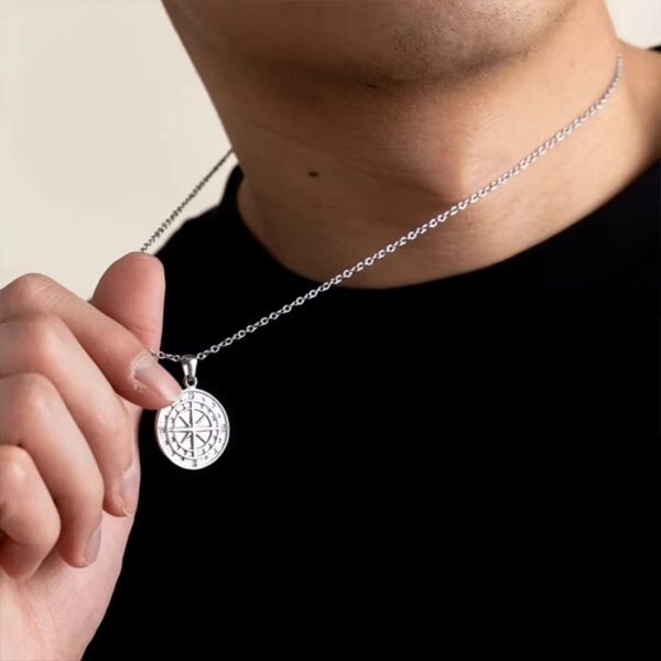 Men's Stainless Steel Single Compass Necklace