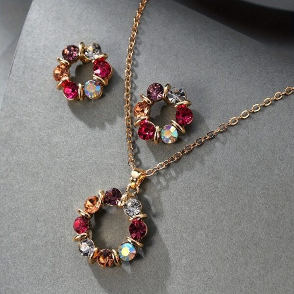 Elegant Colorful Crystal Necklace Earring Set