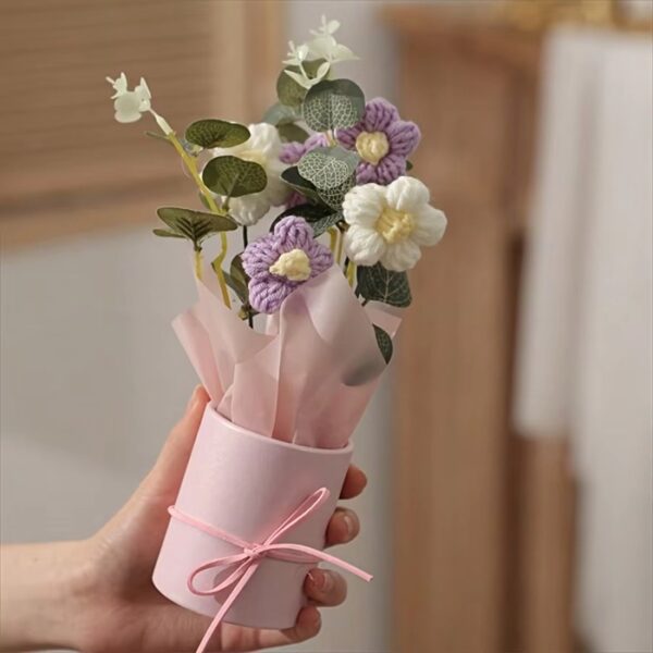 Handmade Knitted Daisy Flower Pot Decor